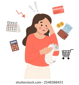 Illustration of woman with bill expenses