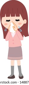Illustration of a woman blowing her nose
