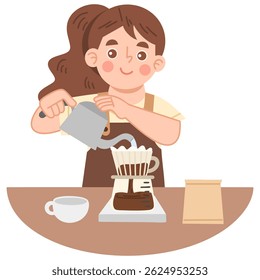 Illustration of a Woman Brewing Coffee