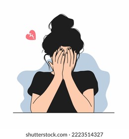 Illustration Woman with broken heart. cartoon young lady with feeling of sadness