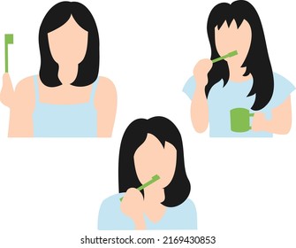 Illustration of a woman brushing her teeth