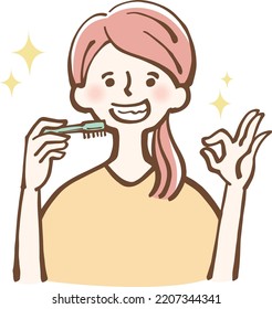 Illustration of a woman brushing her teeth