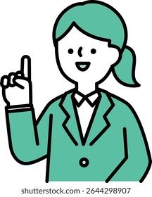 Illustration of a woman in a business suit smiling and giving an explanation