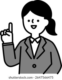 Illustration of a woman in a business suit smiling and giving an explanation