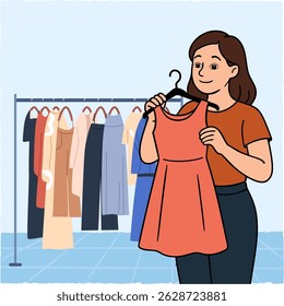 illustration of a woman buying clothes in a shop