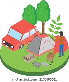 Illustration Of A Woman Camping Alone