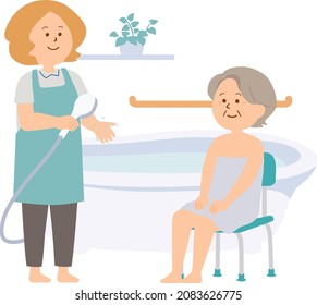 Illustration of a woman caring for an elderly woman