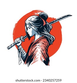 illustration of a woman carrying a samurai sword