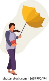 Illustration of a woman carrying an umbrella during the rainy season. Templates for landing pages, websites and many more