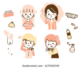 Illustration of a woman catching a cold