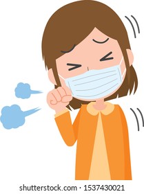 Illustration of a woman catching a cold and coughing