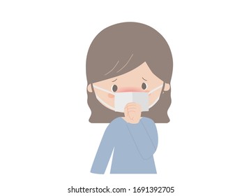 Illustration of a woman catching a cold. She looks like she has a fever.