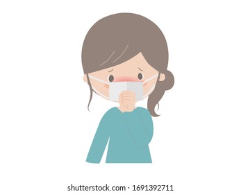 Illustration of a woman catching a cold. She looks like she has a fever.