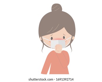 Illustration of a woman catching a cold. She looks like she has a fever.