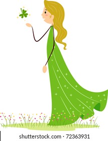 Illustration of a Woman Catching a Shamrock