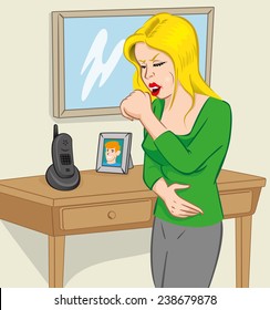 Illustration is a woman character with chronic and acute cough.