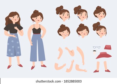 illustration of Woman Character in poses With Different Expression and Gesture Collection