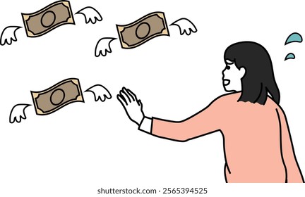 Illustration of a woman chasing fleeing money