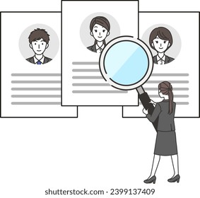 The illustration of Woman checking resume