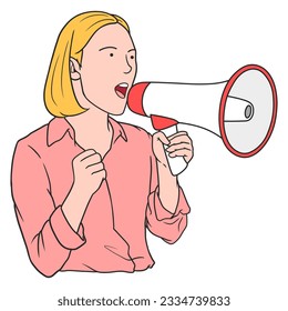 Illustration of woman cheering excitedly holding speaker