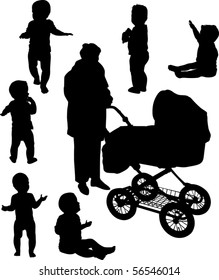 illustration with woman and children silhouettes isolated on white background