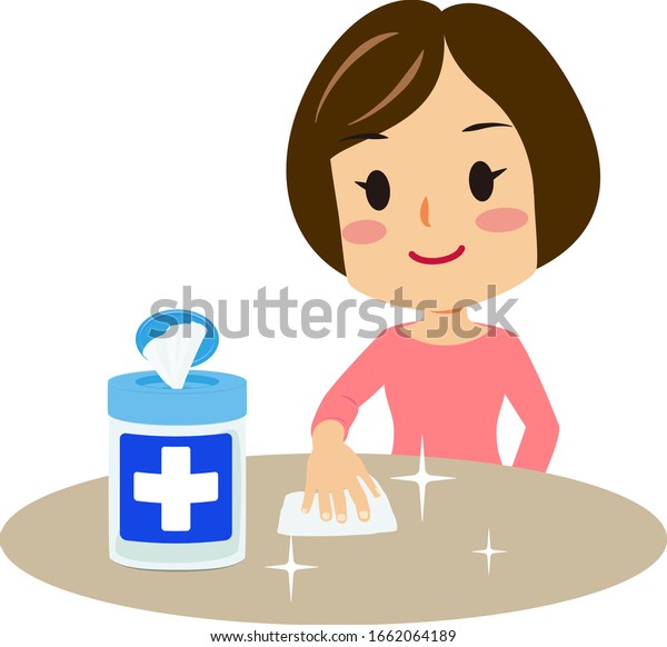 Illustration Woman Cleaning Table Disinfecting Wipes Stock Vector ...