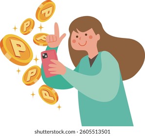 Illustration of a woman collecting points