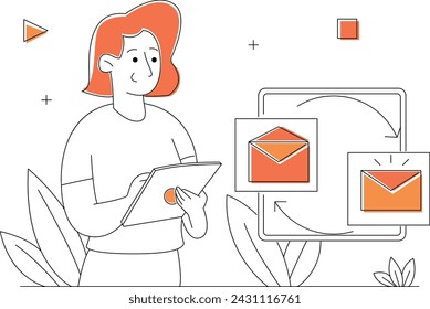 Illustration Woman Communicate By e- mail
