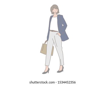 Illustration of a woman commuting in a suit.