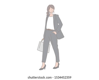 Illustration of a woman commuting in a suit.