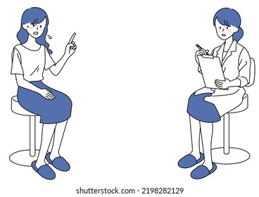 Illustration of a woman complaining to her doctor about her difficulties