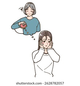 Ilustração de uma mulher preocupada com os seus fundos de reforma ou os fundos de reforma dos seus pais
