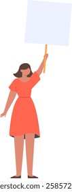 Illustration of a woman confidently holding a blank protest sign. She stands assertively, symbolizing activism and participation in peaceful demonstrations for social change