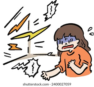 Illustration of a woman confused by the noise in the next room
