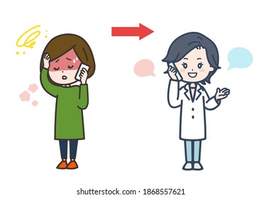 Illustration of a woman consulting her family doctor. Vector.