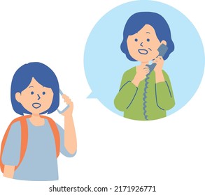 Illustration of a woman contacting her family in the event of a disaster