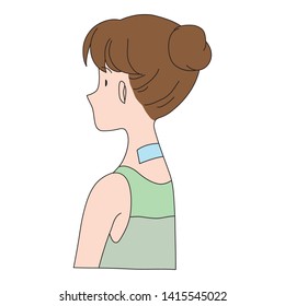 Illustration of a woman with a cooling sheet on the back of her neck.