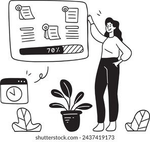Ilustración de una mujer creando Gestión de Procesos de Trabajo