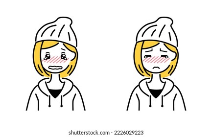 Illustration of a woman crying with emotion.