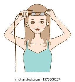 Illustration of a woman curling hair