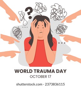 Illustration of Woman depression, fatigue, mental stress, frustration concept suitable for World Trauma Day