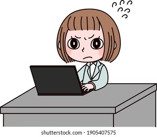 Illustration of a woman at desk work, busy season