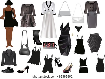 illustration with woman and different dresses - Shutterstock ID 98395892