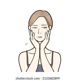 Illustration of a woman in a dilemma with her hand on her cheek