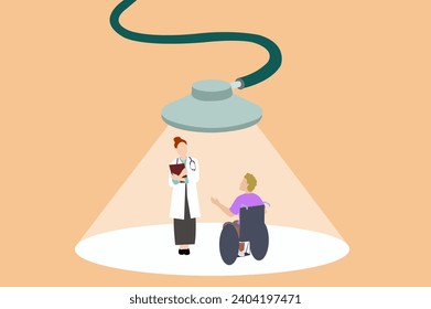 Illustration of woman doctor with patient on wheelchair
