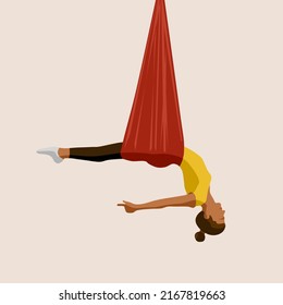 An illustration of a woman doing aerial yoga