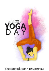 illustration of woman doing asana for International Yoga Day on 21st June with nice background.