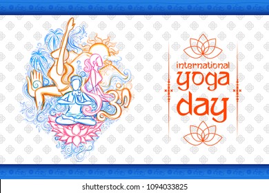 illustration of woman doing asana for International Yoga Day on 21st June