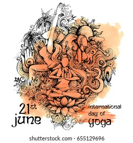 illustration of woman doing asana for International Yoga Day on 21st June