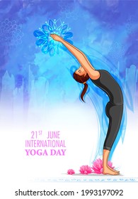 illustration of woman doing asana and meditation practice for International Yoga Day on 21st June